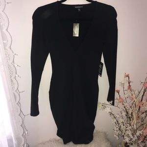 Size XS Black Deep-V Bodycon Midi Dress